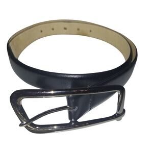 Ellen Tracey Black Leather Belt With Silver Tone Buckle Size Large Careerwear